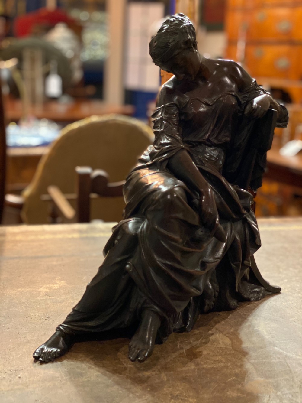 C19th large bronze of classical figure reclining in a chair  View VI