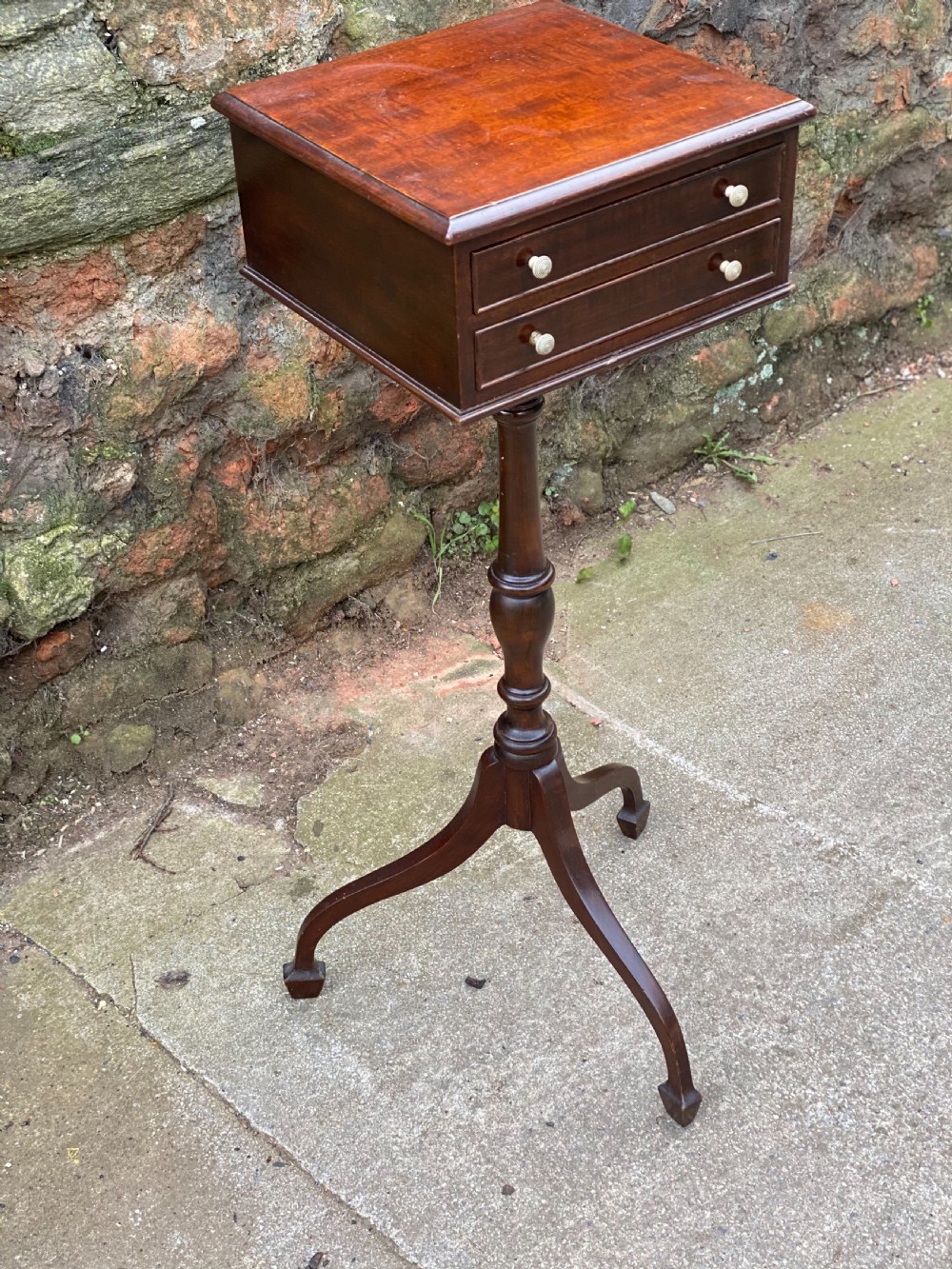 Georgian Tripod table with square two drawer boxed top View II