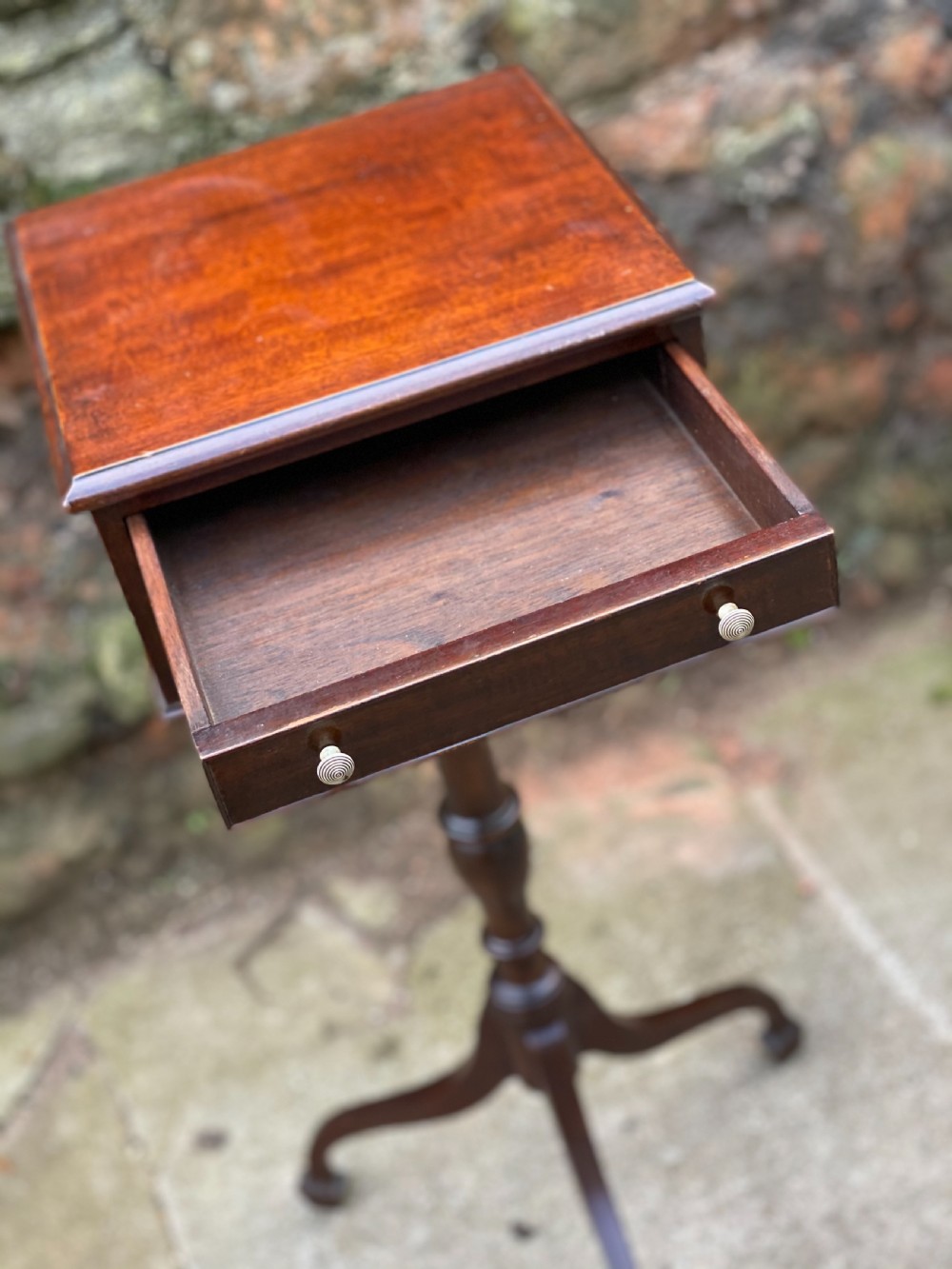 Georgian Tripod table with square two drawer boxed top View IV