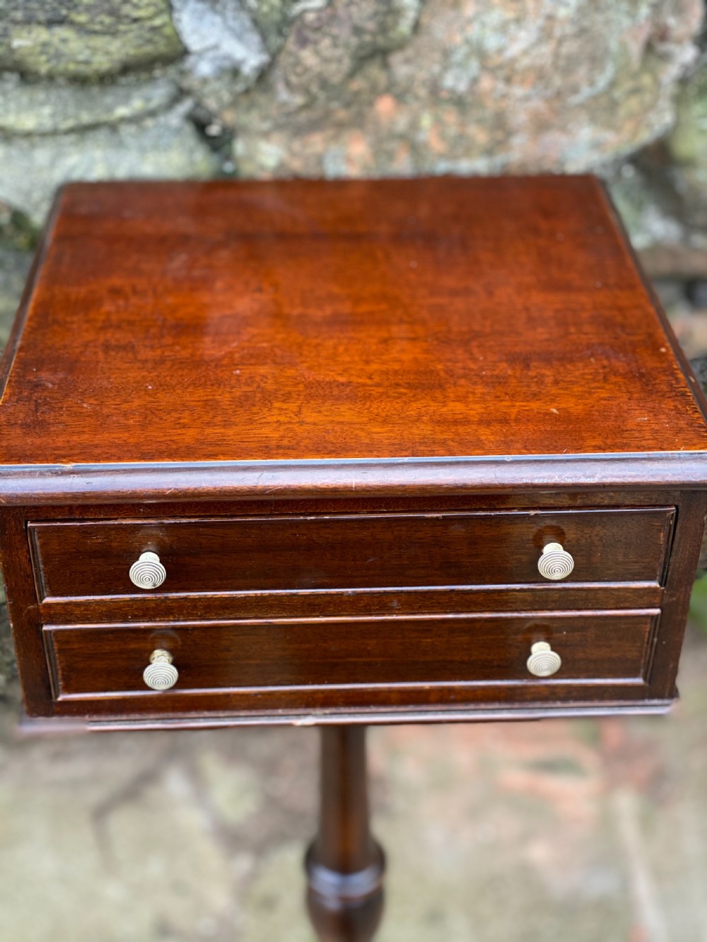 Georgian Tripod table with square two drawer boxed top View VI