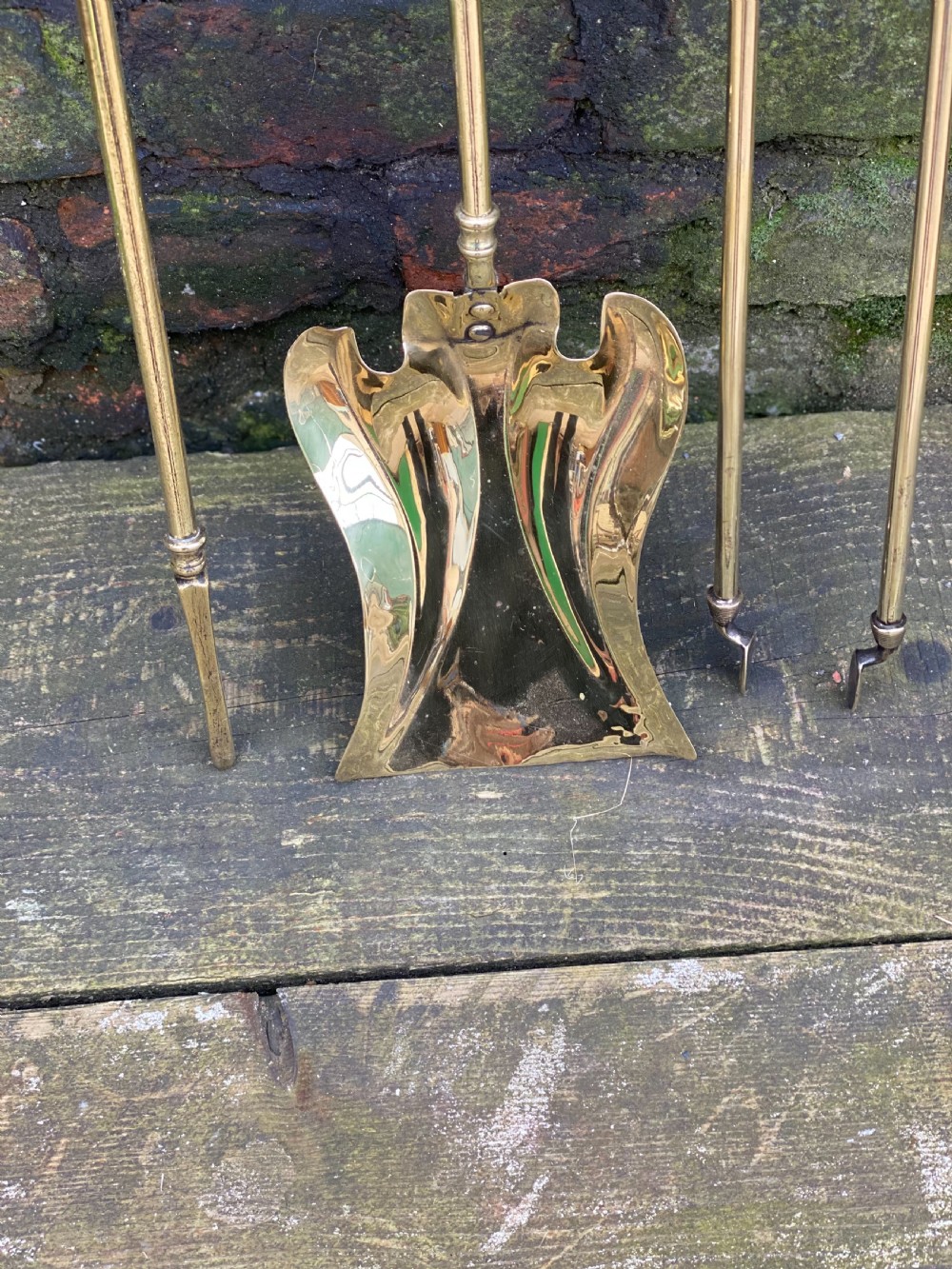Set of C19th brass fire irons  View II