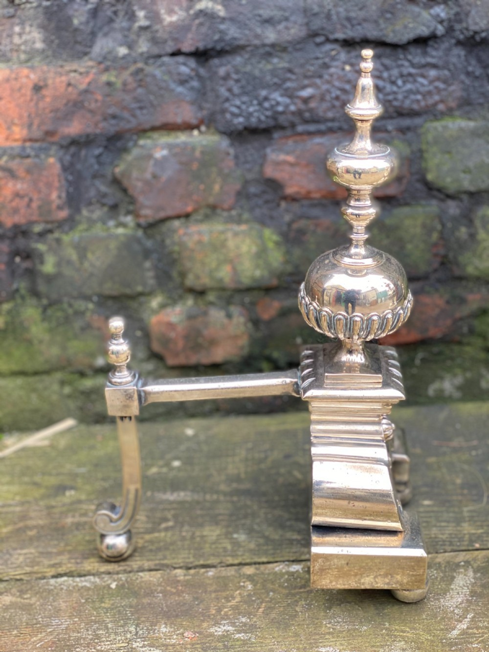 Pair of silver plated brass fire dogs in the C17th style  View II