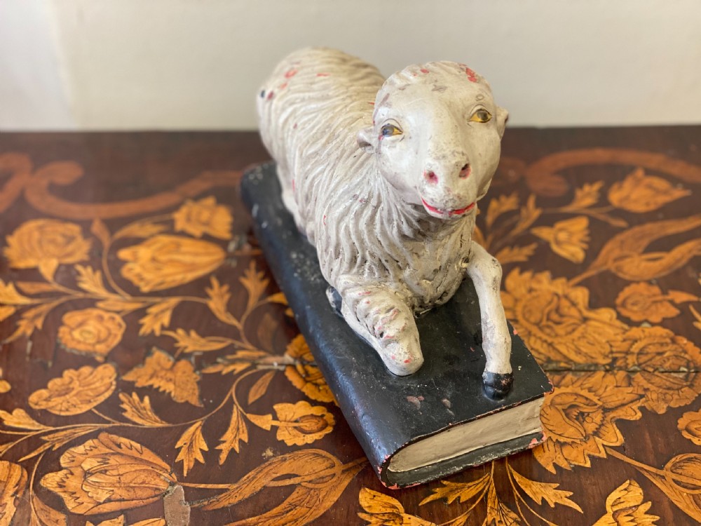 C19th carved polychrome lamb of god  View V