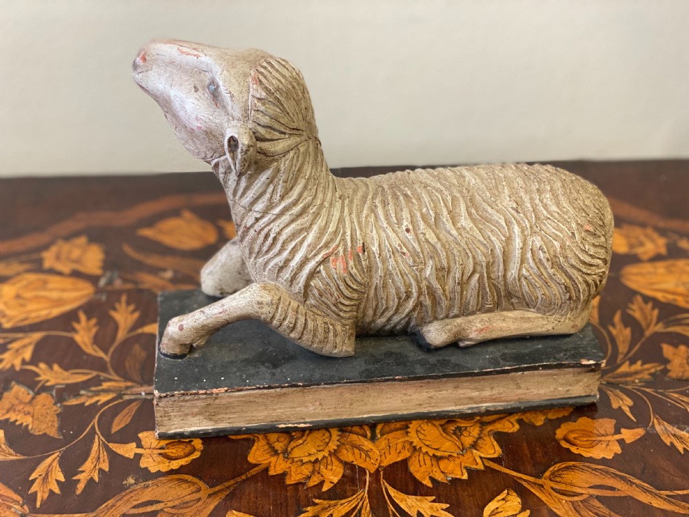 C19th carved polychrome lamb of god  View V