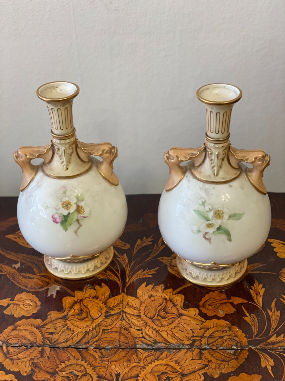 Pair of Worcester vases C1906 painted with apples and pears  View II