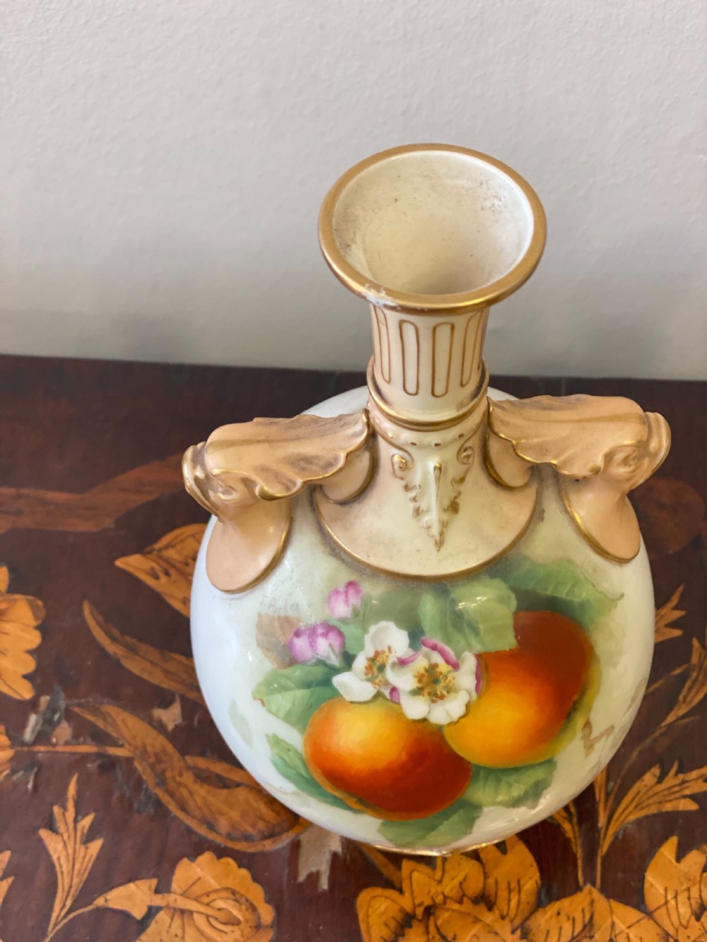 Pair of Worcester vases C1906 painted with apples and pears  View III