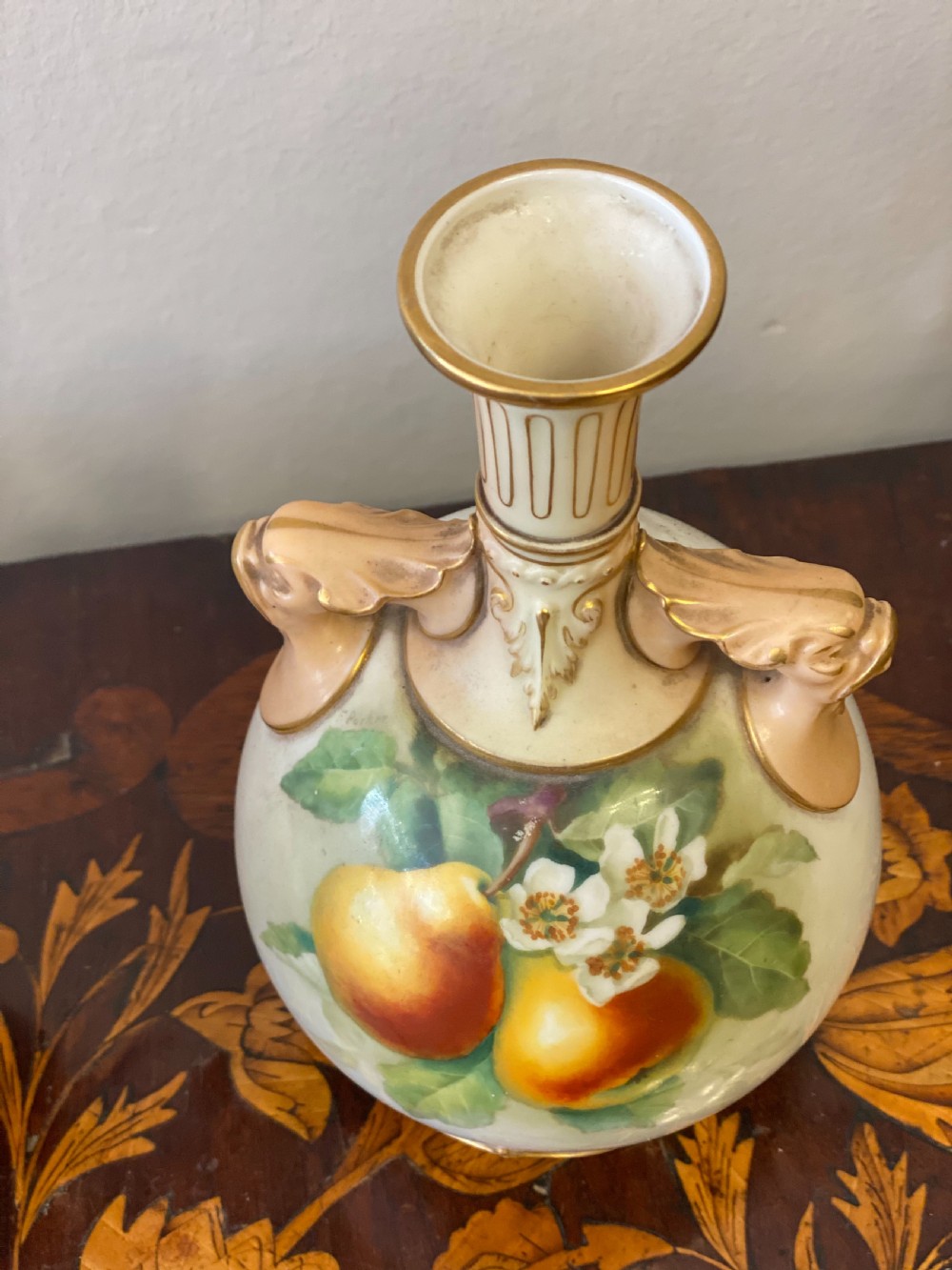 Pair of Worcester vases C1906 painted with apples and pears  View VI