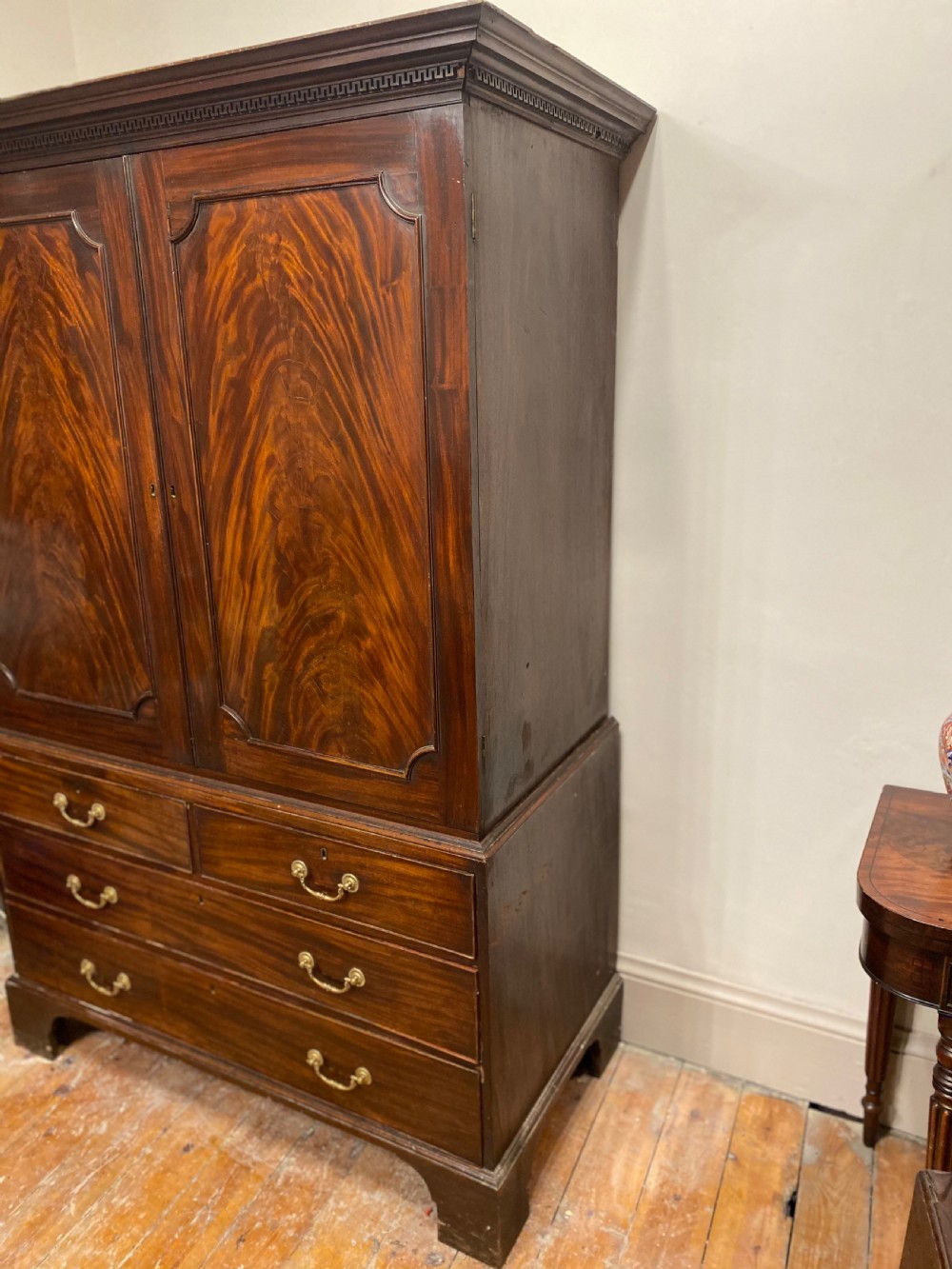 C18th flame Mahogany linen press View III