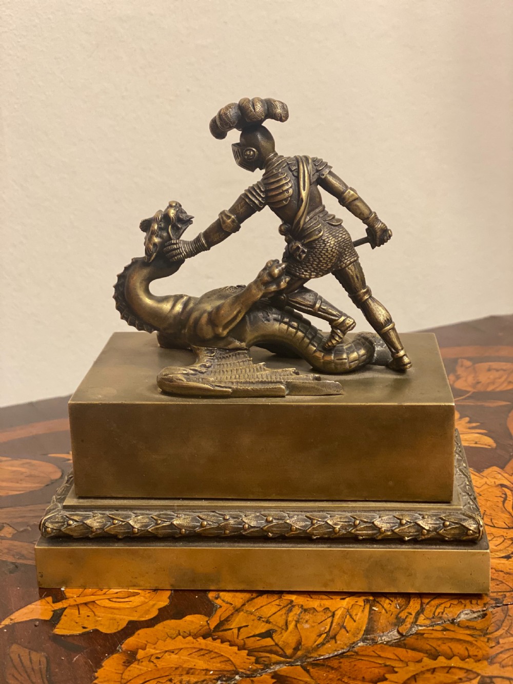 Early C19th Brass inkwell featuring St George and the Dragon  View III