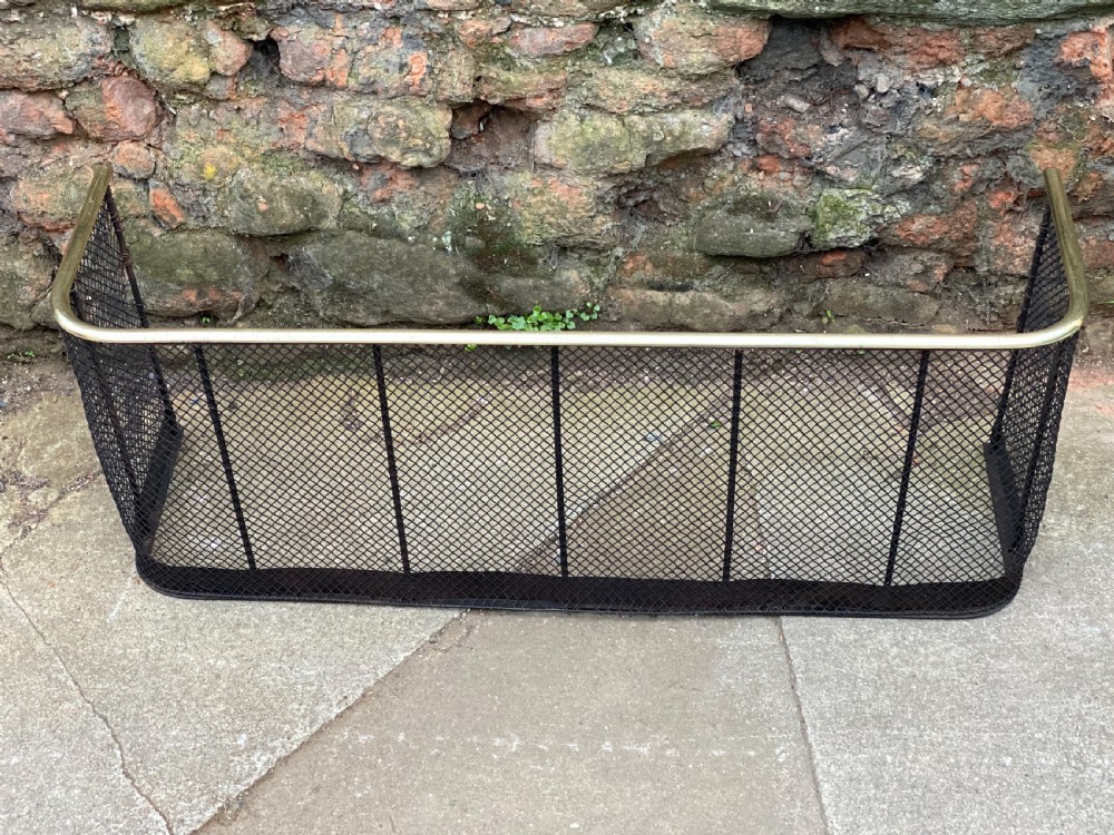 C19th wire mesh guard, with brass top rail 