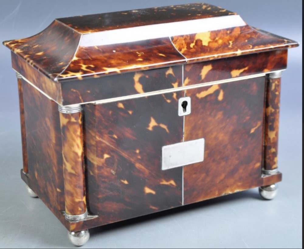 C19th blonde tortoishell tea caddy 