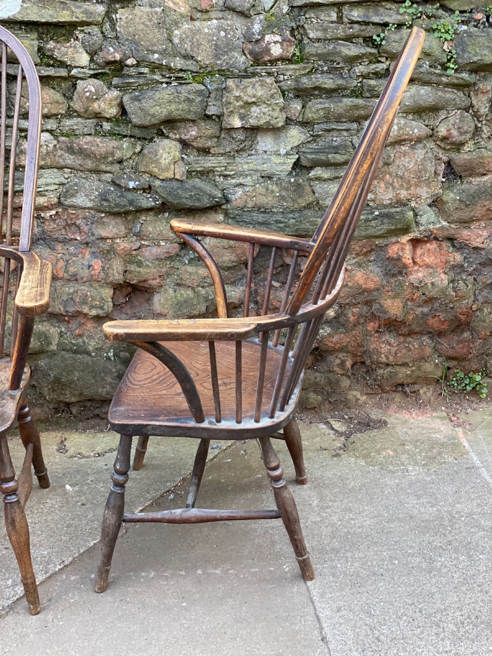 Pair of C19th elm and beech tall hooped back wheel back chairs  View VI