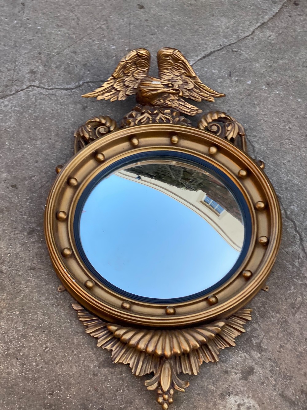  C19th large convex giltwood carved mirror  View IV