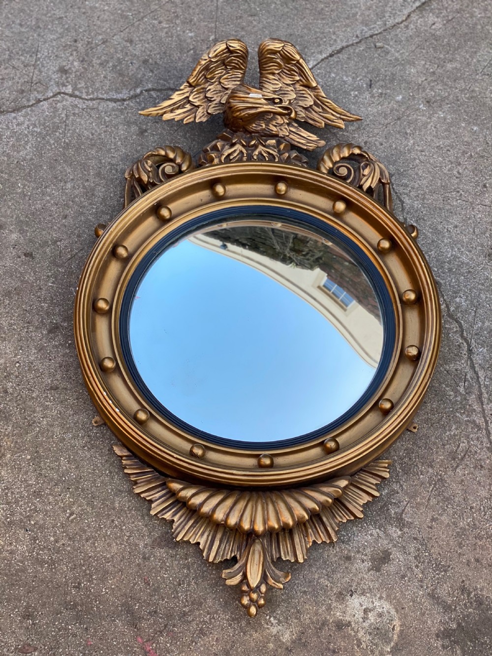  C19th large convex giltwood carved mirror  View VI
