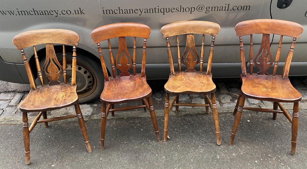 Set of four elm and beech country kitchen chairs 