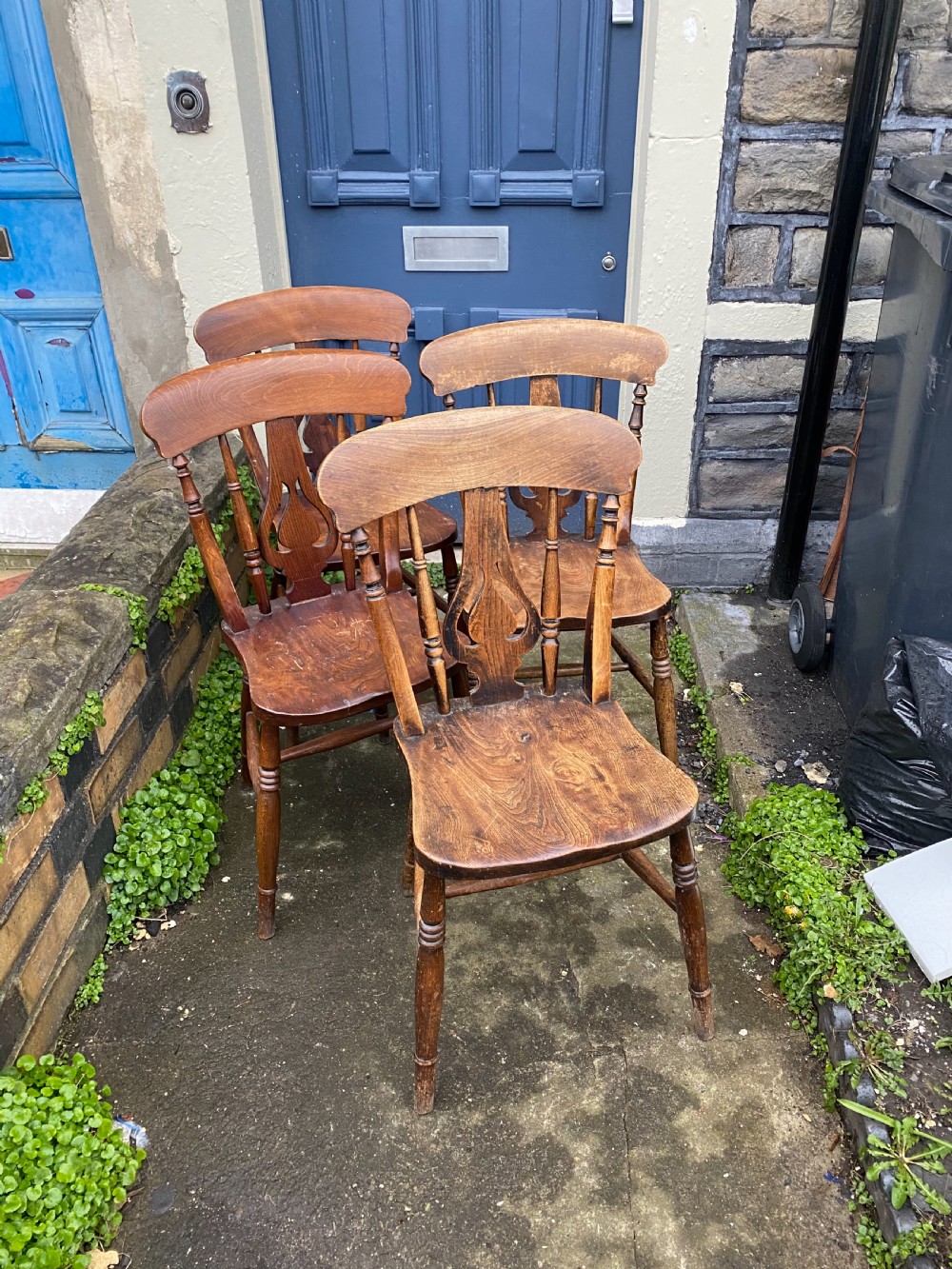 Set of four elm and beech country kitchen chairs  View III