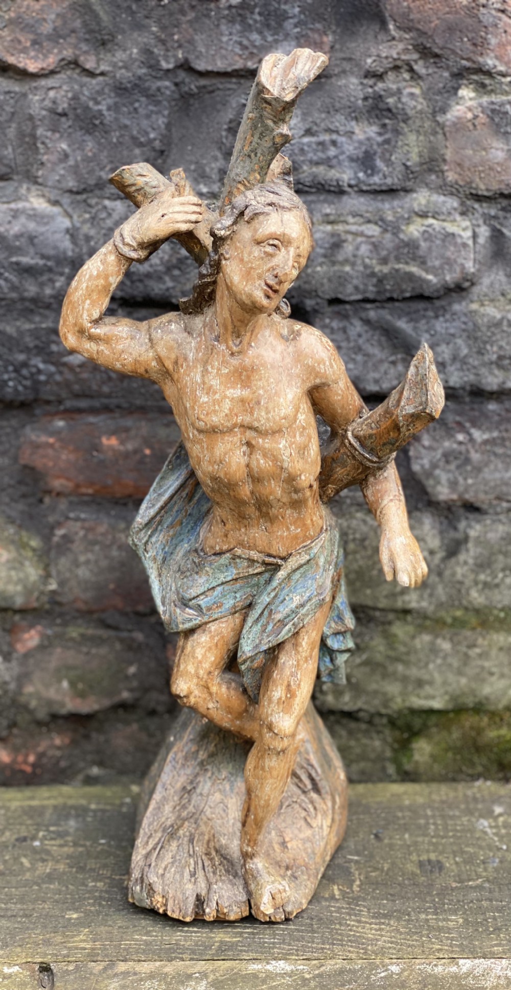 C17th polychrome carved figure of St Sebastian 