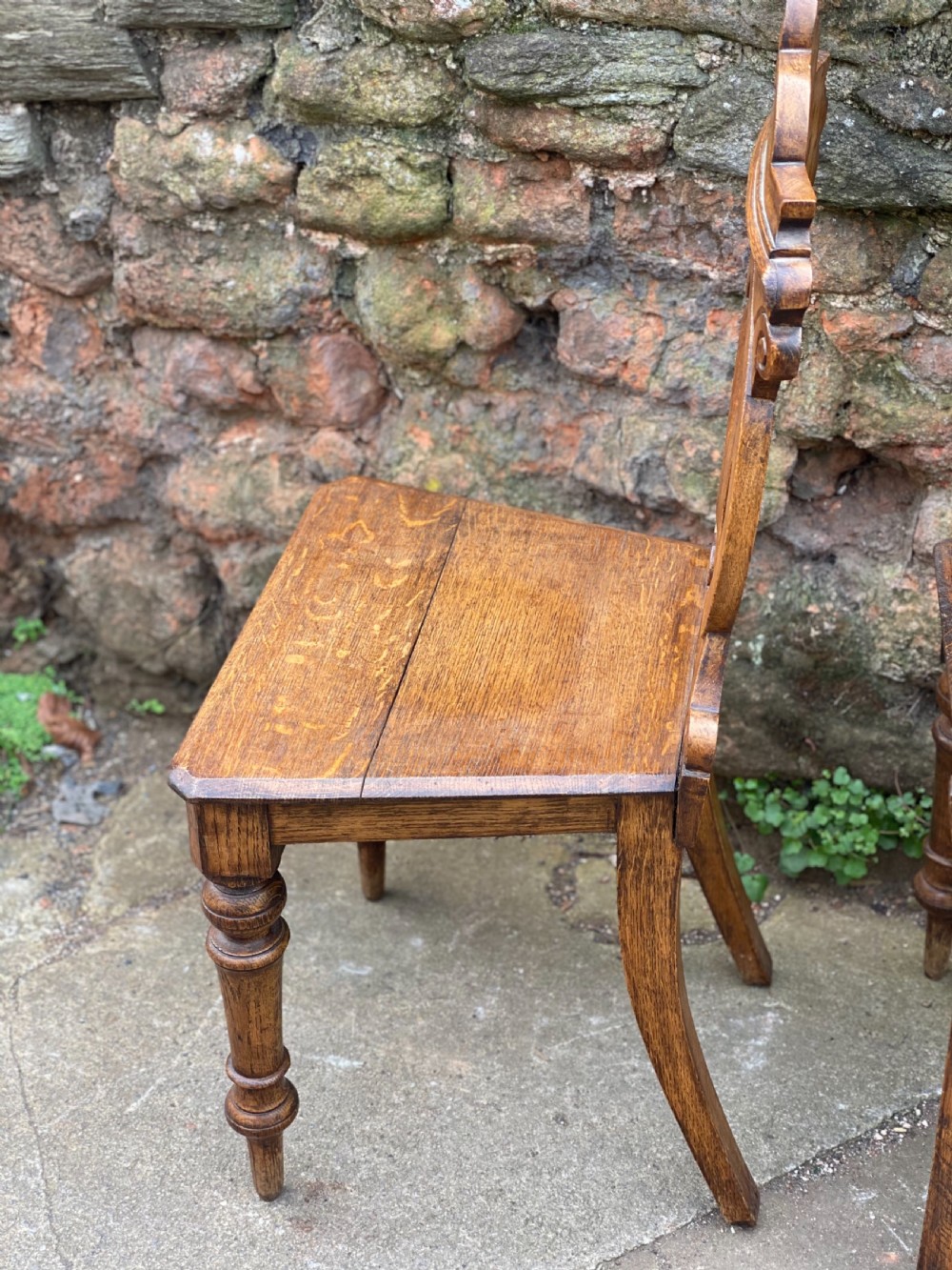 Pair of oak hall chairs with fretwork backs  View VI