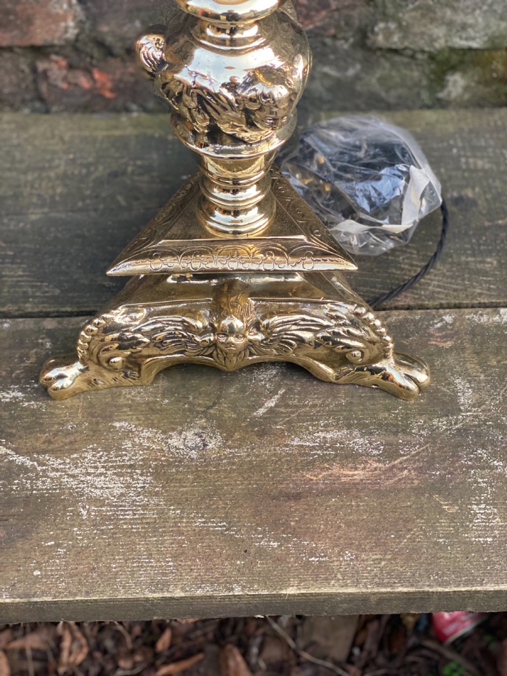 Large table lamp in the C17th style with a cream silk shade  View III