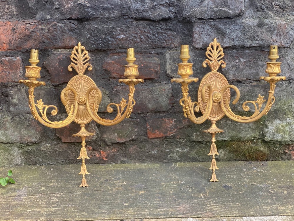 Pair of ormolu wall mounted classical two armed lights  View II