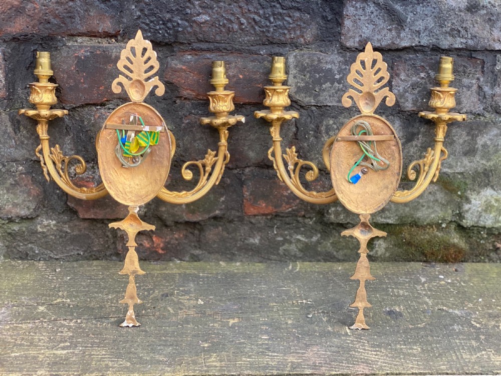 Pair of ormolu wall mounted classical two armed lights  View III