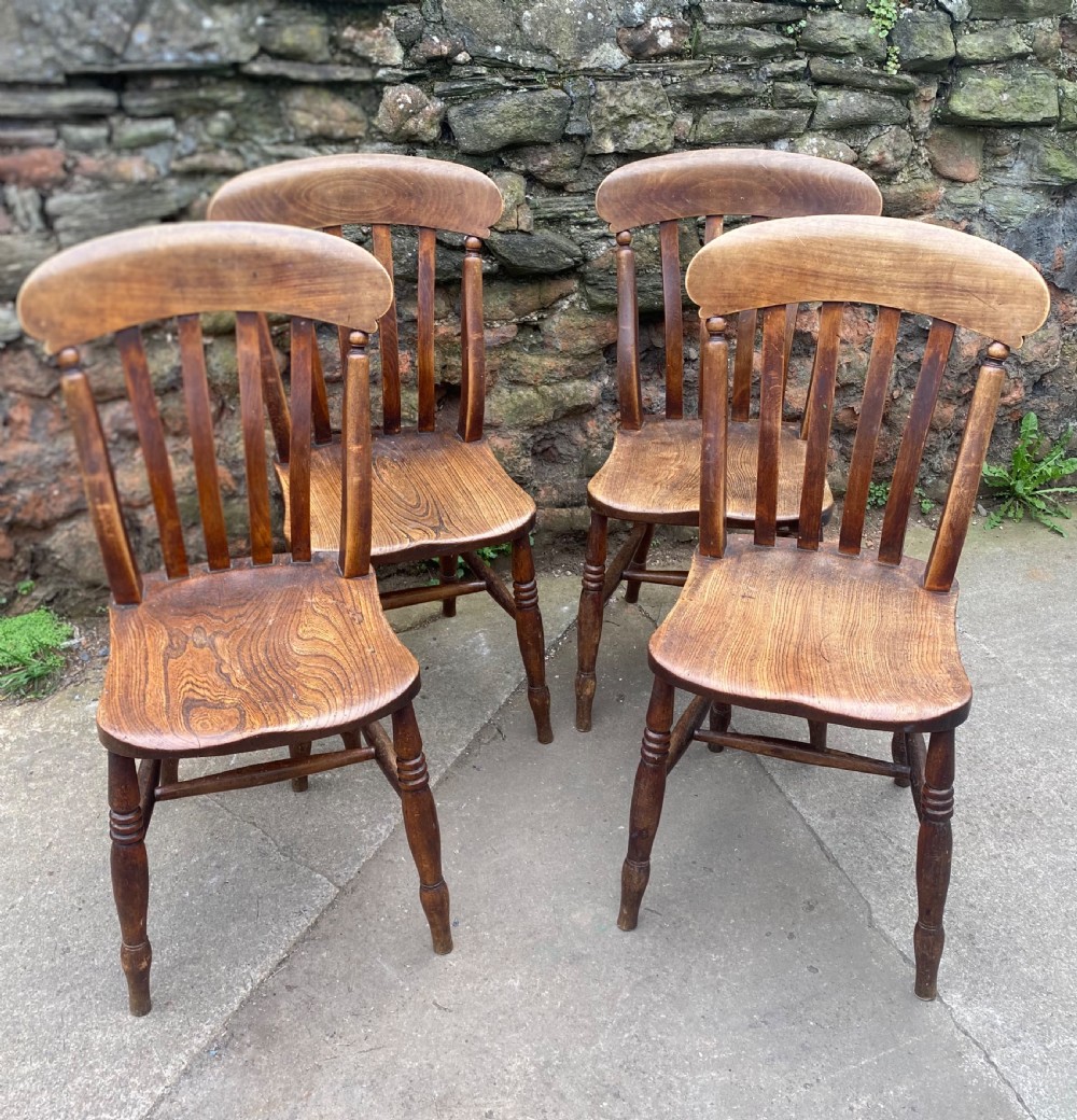 Set of four country slat back chairs