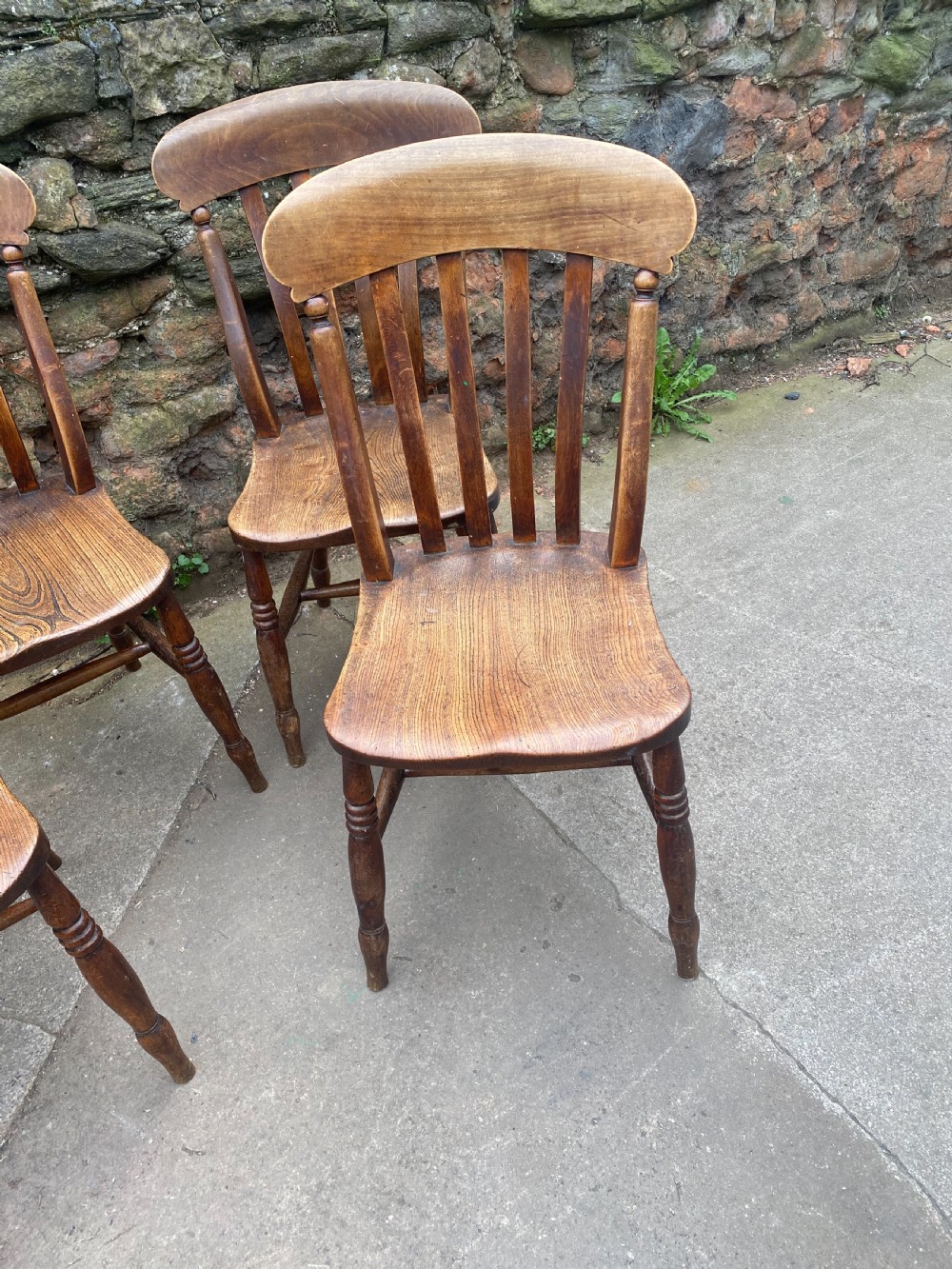 Set of four country slat back chairs View III