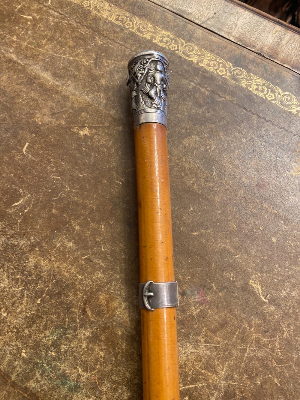 C19th Chinese malacca cane with white metal mounts