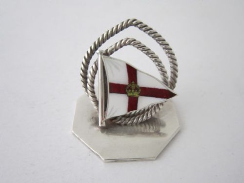 antique edwardian sterling silver and enamel menuplace card holder - CATEGORY: ANTIQUE SILVER - DATED EDWARDIAN