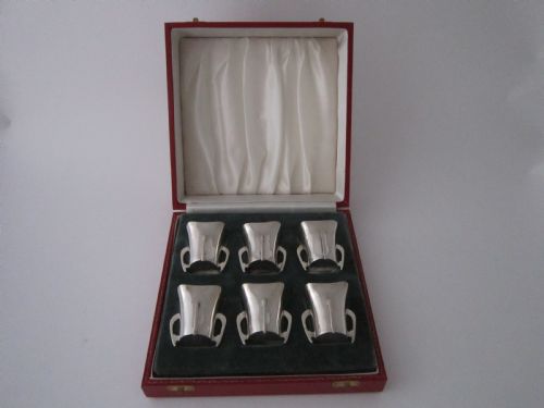 six irish antique sterling silver liqueur tots - CATEGORY: ANTIQUE SILVER - DATED 1910