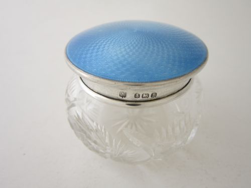 antique george v sterling silver and enamel glass jar - CATEGORY: ANTIQUE SILVER - DATED 1920