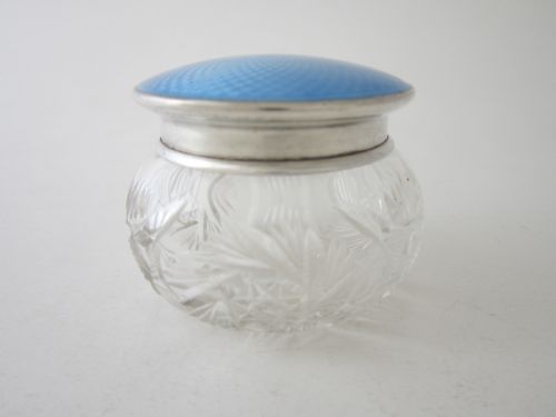 ANTIQUE GEORGE V STERLING SILVER AND ENAMEL GLASS JAR - ADDITIONAL PHOTO 1