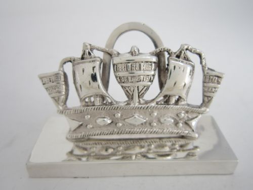ANTIQUE EDWARDIAN STERLING SILVER NAUTICAL MENUPLACE CARD HOLDERS - ADDITIONAL PHOTO 3
