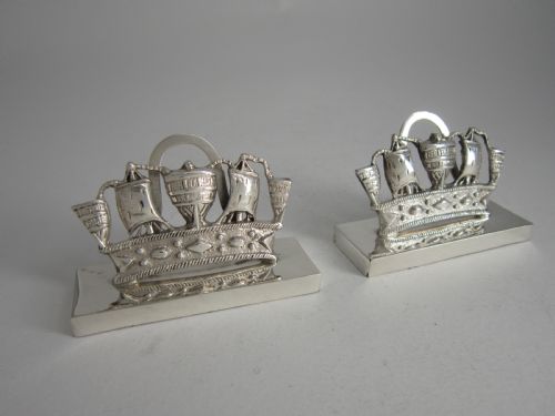 ANTIQUE EDWARDIAN STERLING SILVER NAUTICAL MENUPLACE CARD HOLDERS - ADDITIONAL PHOTO 5