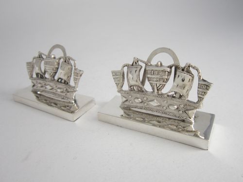 ANTIQUE EDWARDIAN STERLING SILVER NAUTICAL MENUPLACE CARD HOLDERS - ADDITIONAL PHOTO 6