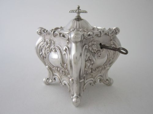 antique victorian sterling silver locking tea caddy - CATEGORY: ANTIQUE SILVER - DATED VICTORIAN