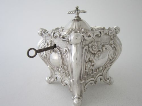 ANTIQUE VICTORIAN STERLING SILVER LOCKING TEA CADDY - ADDITIONAL PHOTO 2