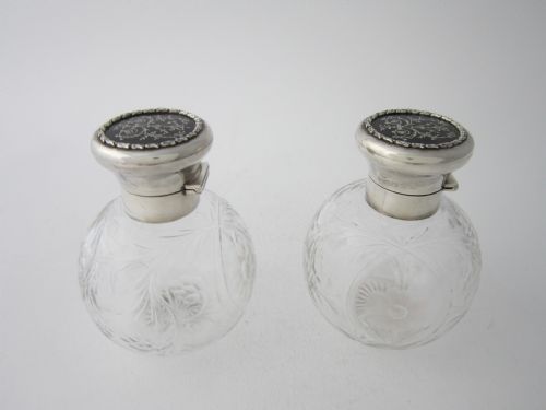antique george v sterling silver and glass scent bottles - CATEGORY: ANTIQUE SILVER - DATED 1910