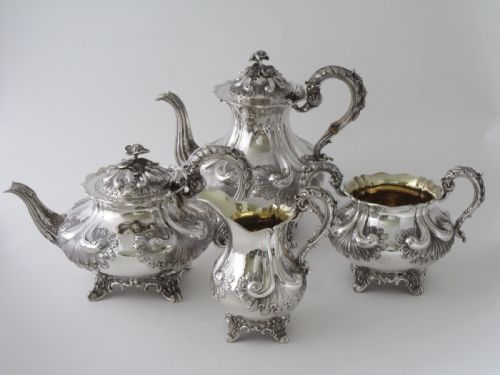 antique victorian sterling silver four piece tea and coffee set - CATEGORY: ANTIQUE SILVER - DATED VICTORIAN