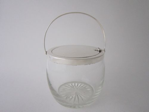 antique edwardian sterling silver and glass biscuit barrel - CATEGORY: ANTIQUE SILVER - DATED EDWARDIAN