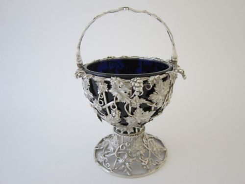 antique victorian sterling silver and glass basket - CATEGORY: ANTIQUE SILVER - DATED VICTORIAN