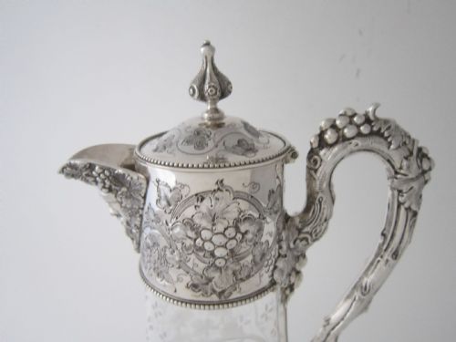 ANTIQUE VICTORIAN STERLING SILVER AND ETCHED GLASS CLARET JUG - ADDITIONAL PHOTO 1