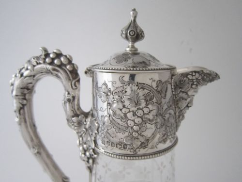 ANTIQUE VICTORIAN STERLING SILVER AND ETCHED GLASS CLARET JUG - ADDITIONAL PHOTO 3