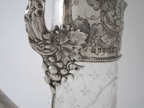 ANTIQUE VICTORIAN STERLING SILVER AND ETCHED GLASS CLARET JUG - ADDITIONAL PHOTO 4