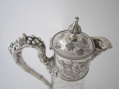 ANTIQUE VICTORIAN STERLING SILVER AND ETCHED GLASS CLARET JUG - ADDITIONAL PHOTO 5