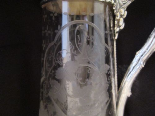ANTIQUE VICTORIAN STERLING SILVER AND ETCHED GLASS CLARET JUG - ADDITIONAL PHOTO 7