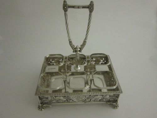 ANTIQUE VICTORIAN STERLING SILVER GLASS SIXBOTTLED CRUET STAND - ADDITIONAL PHOTO 1