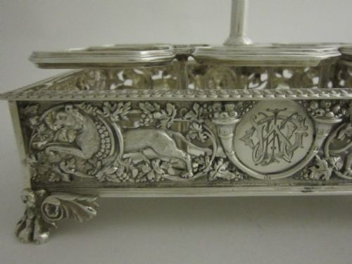 ANTIQUE VICTORIAN STERLING SILVER GLASS SIXBOTTLED CRUET STAND - ADDITIONAL PHOTO 4