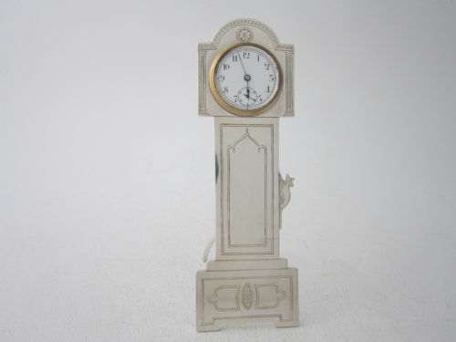 antique george v sterling silver novelty clock - CATEGORY: ANTIQUE CLOCKS - DATED 1910