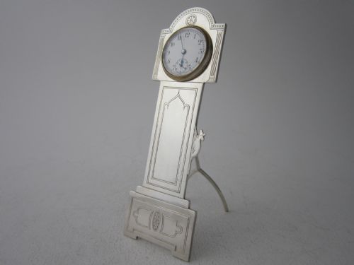 ANTIQUE GEORGE V STERLING SILVER NOVELTY CLOCK - ADDITIONAL PHOTO 1